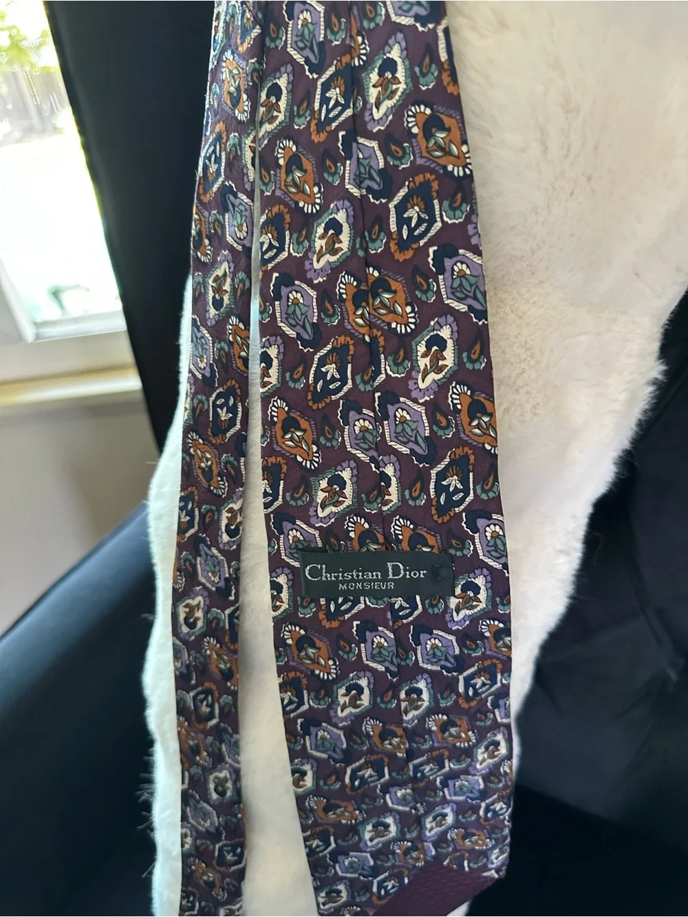 Dior Monsieur Purple Paisley Silk Tie with Teal and Gold Accents